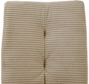 Nahaufnahme eines beige gestreiften Polsterbezugs eines Schwingstuhls, von oben betrachtet.