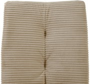 Nahaufnahme eines beige gestreiften Polsterbezugs eines Schwingstuhls, von oben betrachtet.