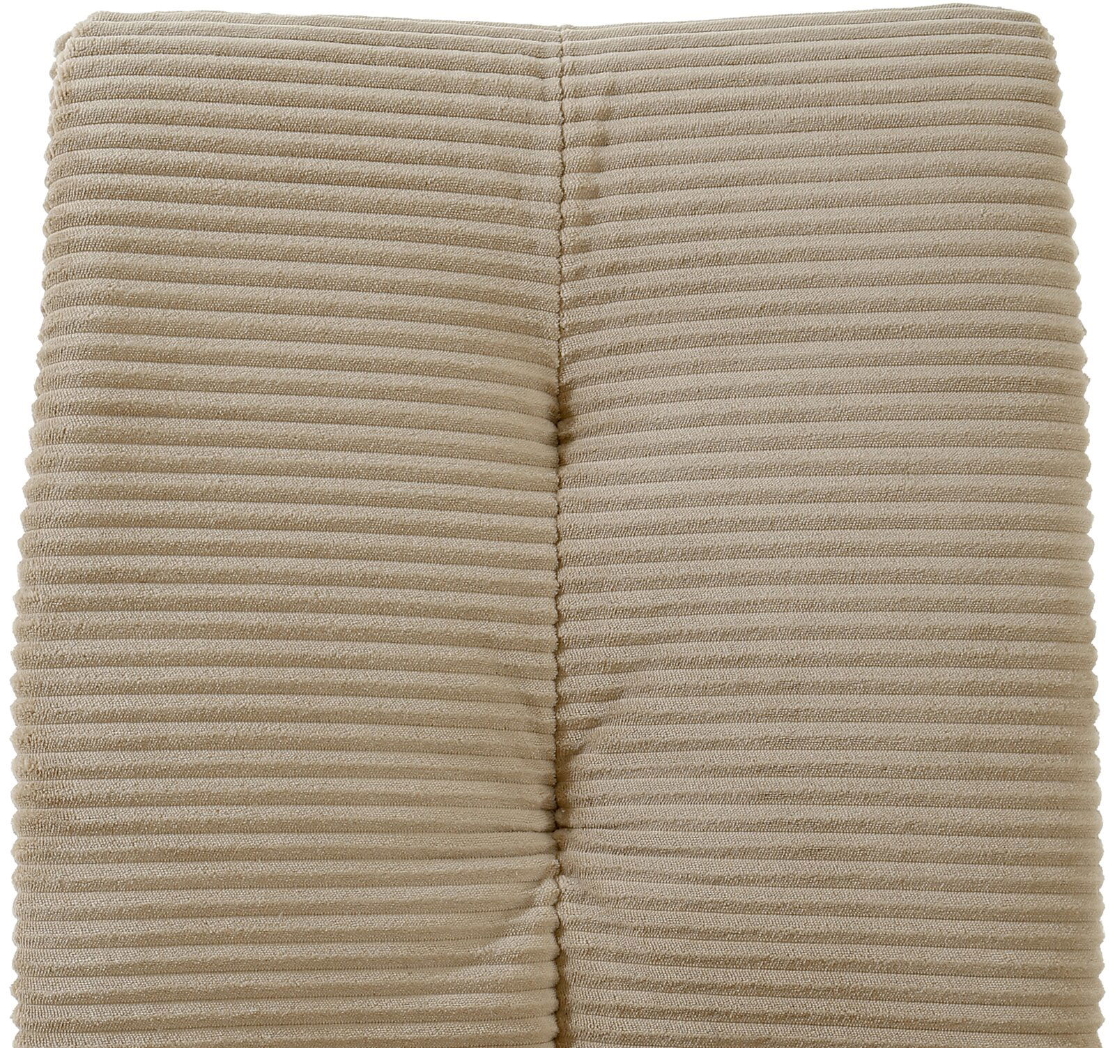 Nahaufnahme eines beige gestreiften Polsterbezugs eines Schwingstuhls, von oben betrachtet.