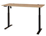 Elektrisch höhenverstellbarer Schreibtisch aus Melamin mit schwarzem Gestell, seitliche Perspektive