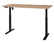 Elektrisch höhenverstellbarer Schreibtisch aus Melamin mit schwarzem Gestell, seitliche Perspektive