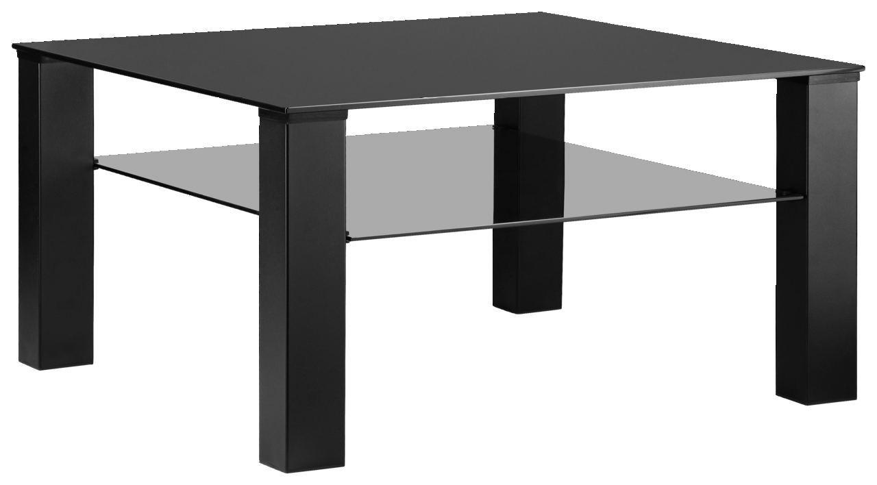 XORA Beistelltisch ROMINA Moderner schwarzer Beistelltisch mit Glasablage, seitliche Perspektive