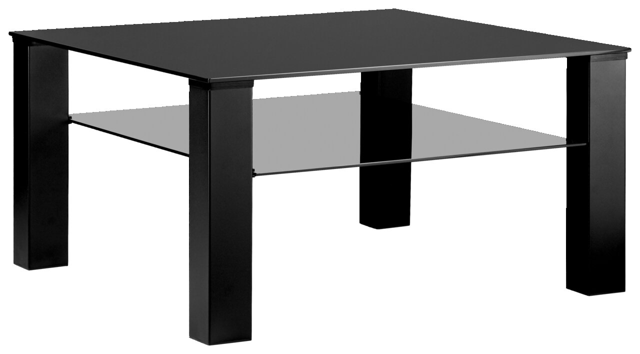 XORA Beistelltisch ROMINA Moderner schwarzer Beistelltisch mit Glasablage, seitliche Perspektive