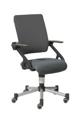 Moderner Jugenddrehstuhl in seitlicher Perspektive mit ergonomischem Design, gepolstertem Sitz und Rückenlehne, sowie verstellbaren Armlehnen auf Rollen.