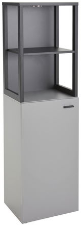 Modernes Highboard mit offenem Regal und geschlossener Tür, seitliche Perspektive