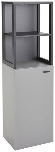 Modernes Highboard mit offenem Regal und geschlossener Tür, seitliche Perspektive