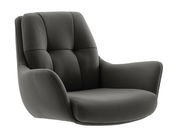 Moderner, dunkelgrauer Sessel aus Leder, seitliche Perspektive