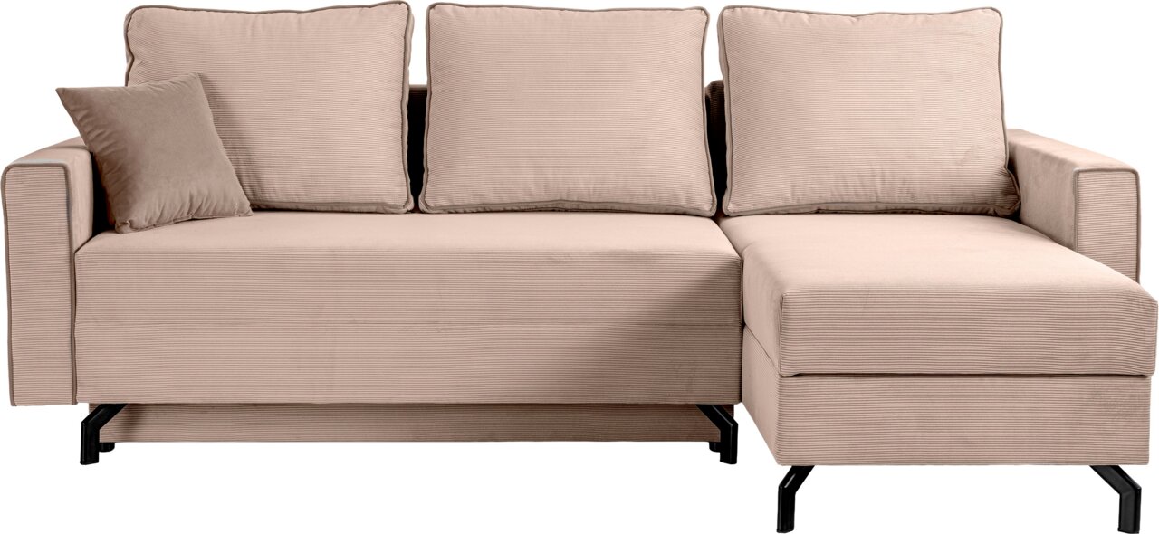 Beiges Schlafsofa in L-Form mit rechter Ausrichtung, Vorderansicht