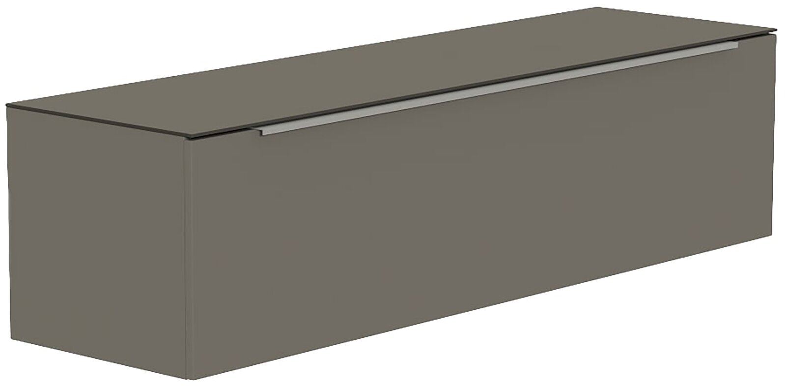 Hänge-Lowboard in grauer Farbe, seitliche Perspektive