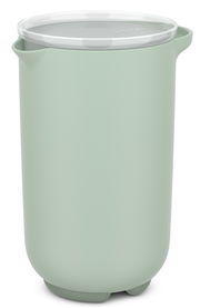 Grüner Rührbecher mit Deckel, seitliche Perspektive