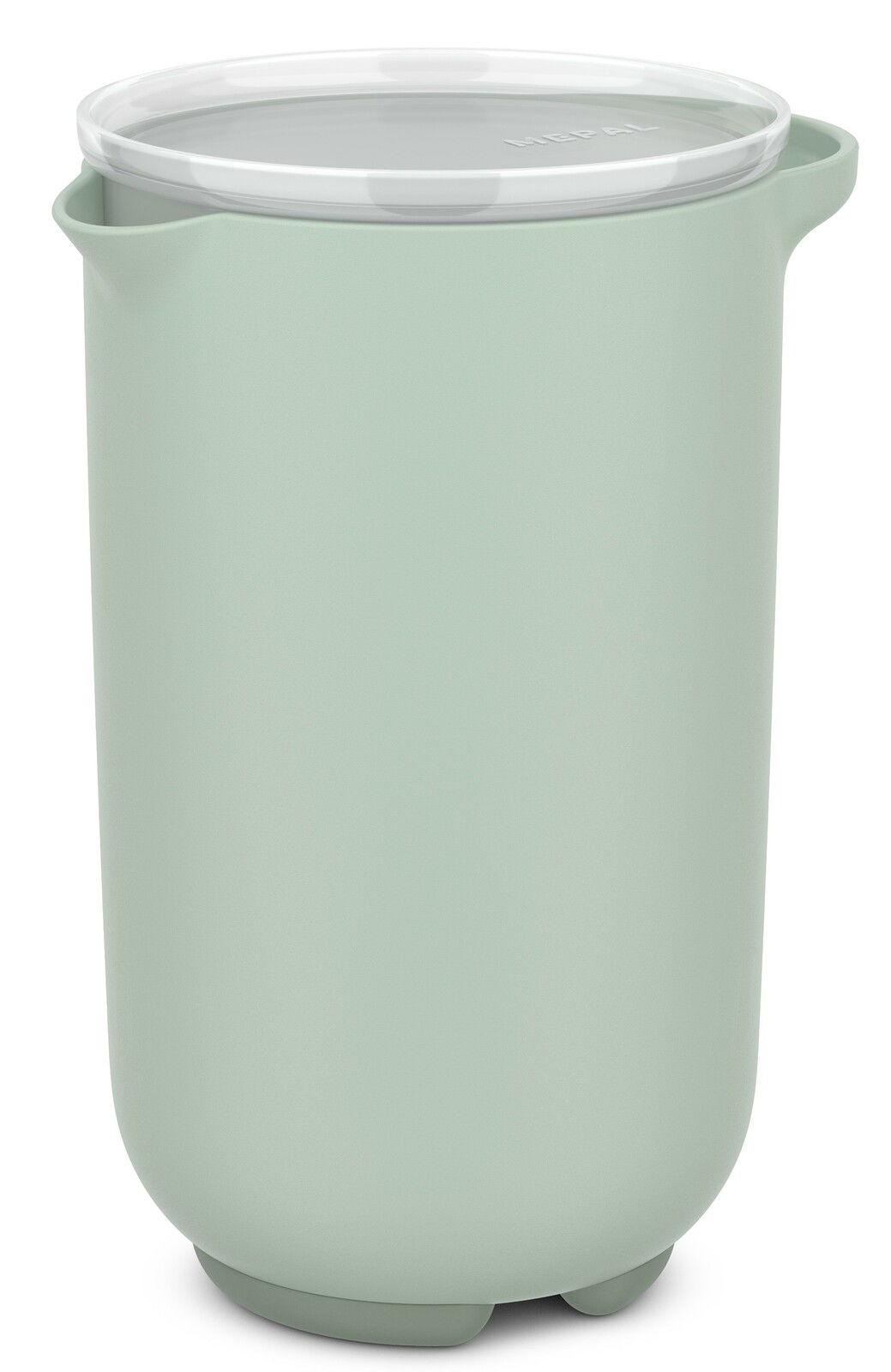 Grüner Rührbecher mit Deckel, seitliche Perspektive