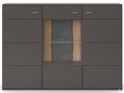Frontansicht des Highboards TACOMA von Musterring in dunklem Design mit Glas- und Holzelementen.