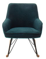 Moderner Schaukelstuhl mit dunkelgrünem Stoffbezug und Metallgestell, Vorderansicht