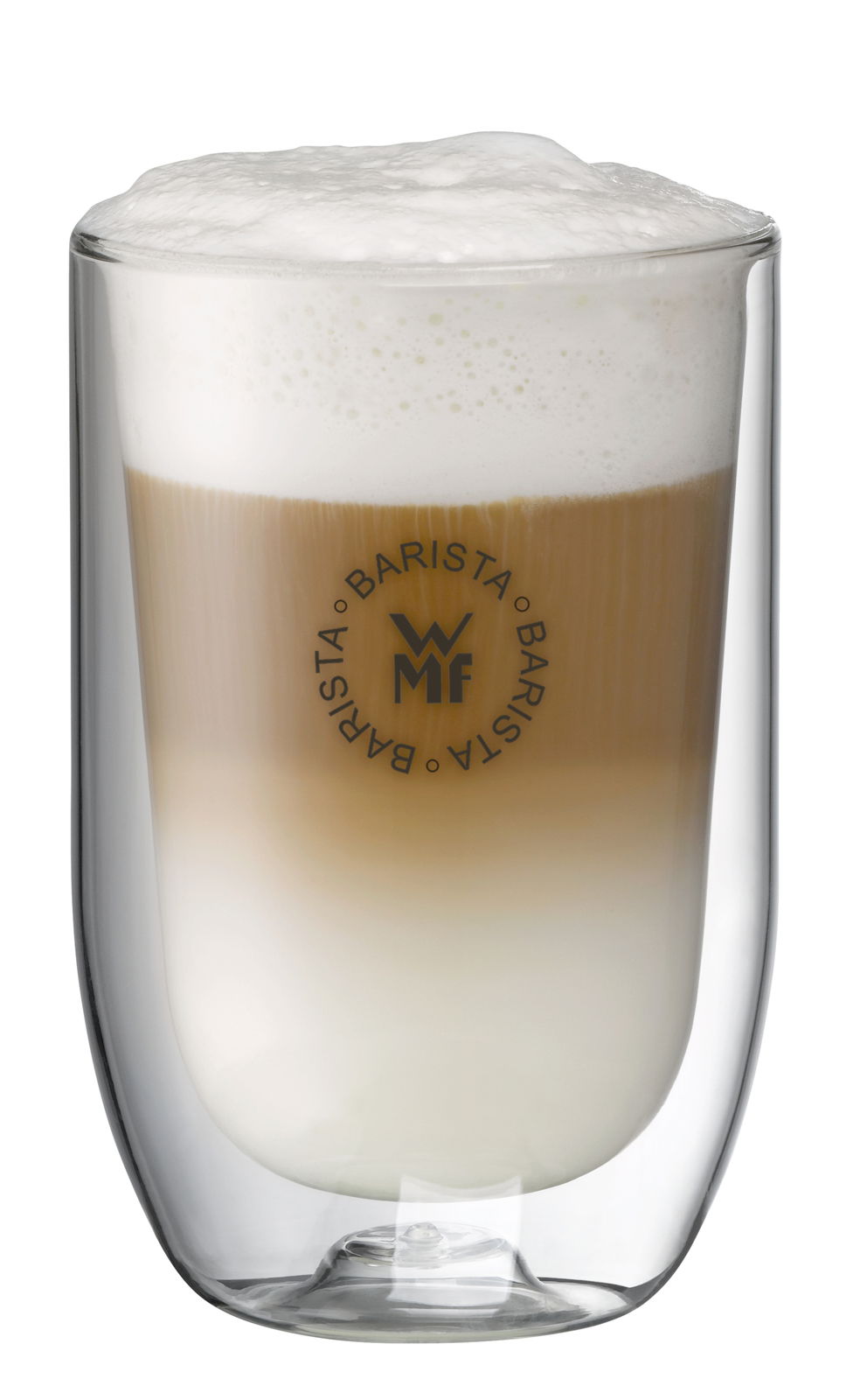 WMF Barista Latte Macchiato Glas mit Schaum, seitliche Perspektive