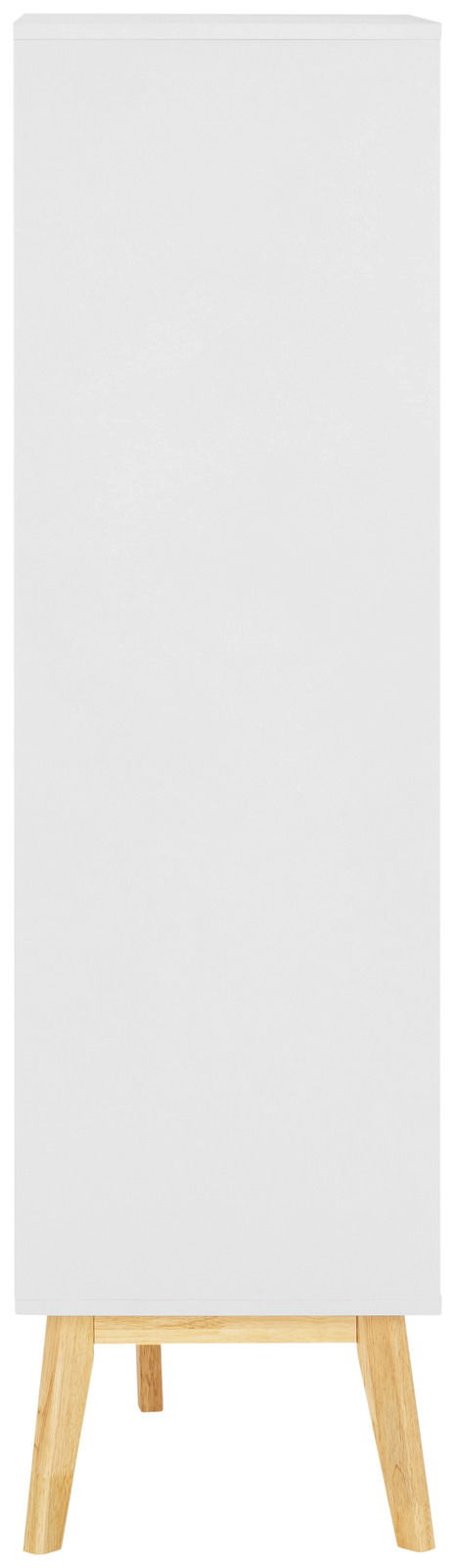 Weißes Highboard mit Holzbeinen, frontale Ansicht