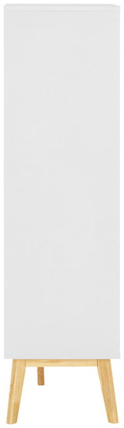 Weißes Highboard mit Holzbeinen, frontale Ansicht