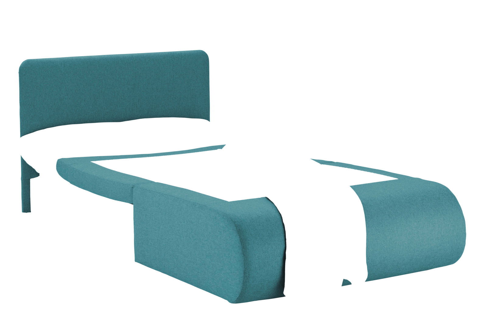 Z2 Schlafsessel KENY Funktionssessel in Türkis, umgewandelt in ein Bett mit grauer Decke und Kissen, seitliche Perspektive