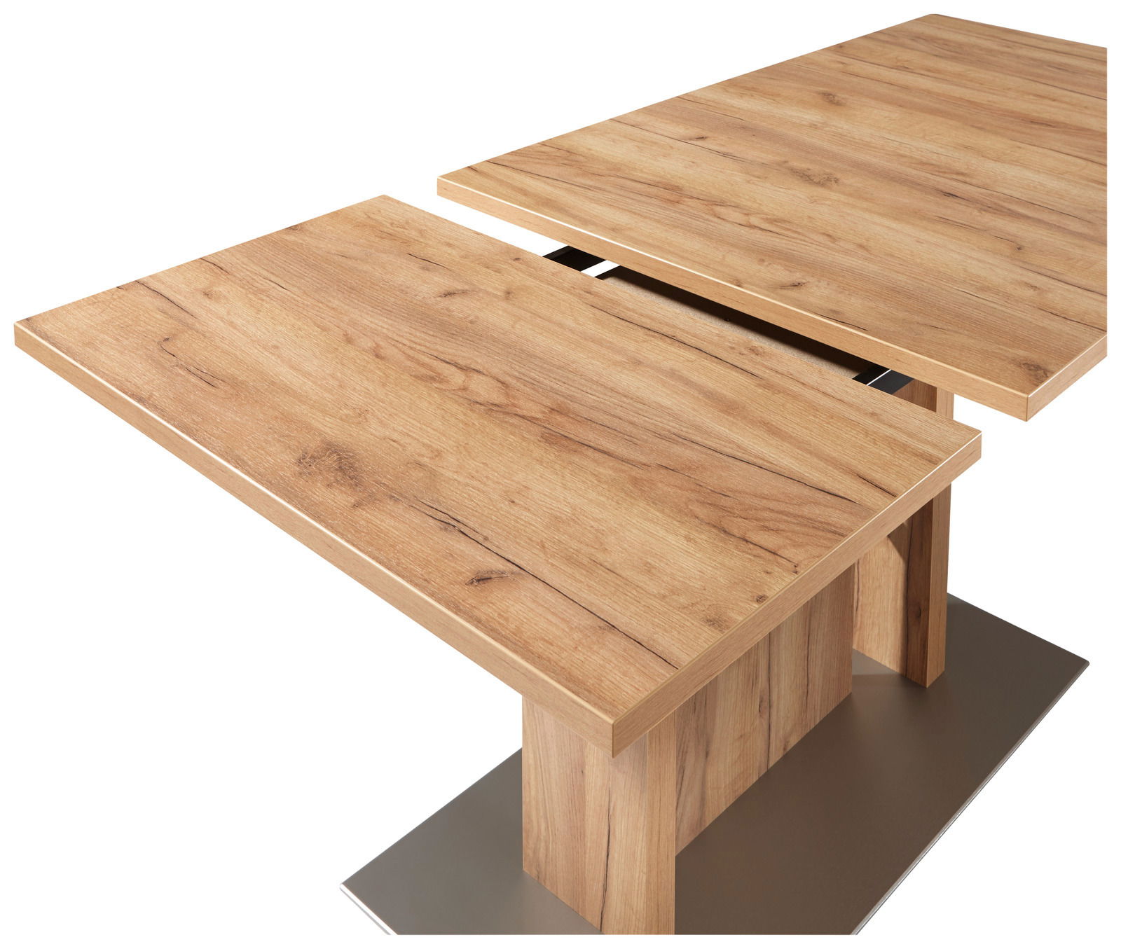 Moderner Esstisch aus Holz mit erweiterbarer Tischplatte, seitliche Perspektive