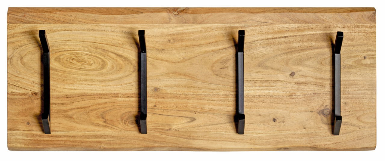 Wandgarderobe aus Holz mit vier schwarzen Haken, Draufsicht