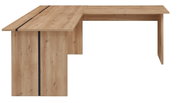 Holzfarbene Ansatzplatte in L-Form, perspektivisch von vorne links gesehen.