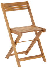 Holzklappstuhl in seitlicher Perspektive, ideal für Balkone.