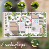 Gartenplan mit Bewässerungssystem, Perspektive von oben