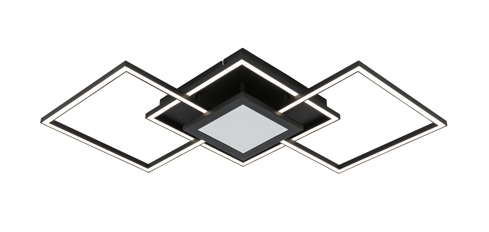 Moderne LED-Deckenleuchte mit geometrischem Design, seitliche Perspektive