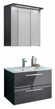 Moderner Badblock mit Spiegelschrank und Waschbecken, Frontalansicht