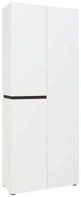 Weißer XL-Schuh- und Mehrzweckschrank mit drei Türen, seitliche Perspektive
