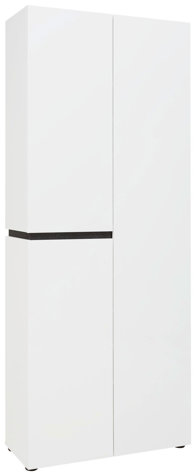 Voleo XL-Schuh-/Mehrzweckschrank YES Weißer XL-Schuh- und Mehrzweckschrank mit drei Türen, seitliche Perspektive