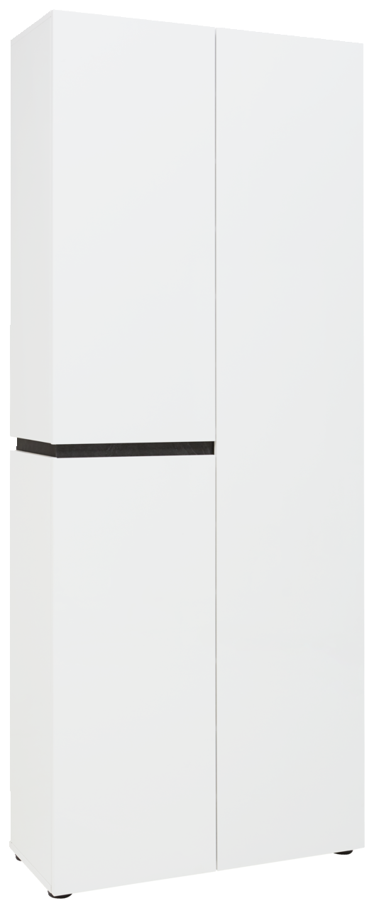 Voleo XL-Schuh-/Mehrzweckschrank YES Weißer XL-Schuh- und Mehrzweckschrank mit drei Türen, seitliche Perspektive