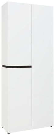 Weißer XL-Schuh- und Mehrzweckschrank mit drei Türen, seitliche Perspektive