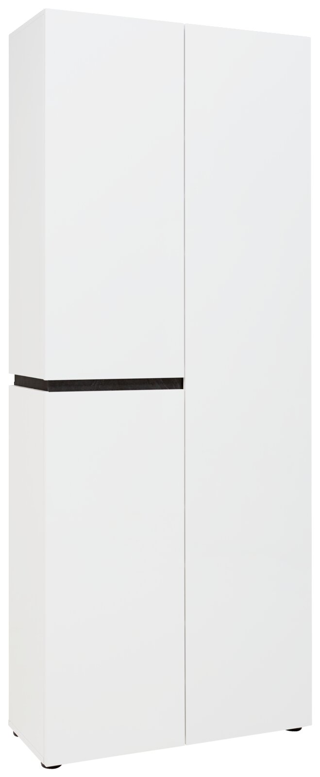 Voleo XL-Schuh-/Mehrzweckschrank YES Weißer XL-Schuh- und Mehrzweckschrank mit drei Türen, seitliche Perspektive