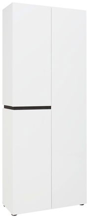 Weißer XL-Schuh- und Mehrzweckschrank mit drei Türen, seitliche Perspektive