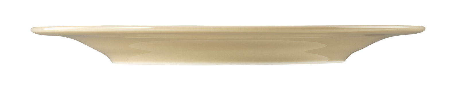 Seitenansicht eines sandfarbenen Frühstückstellers mit 23 cm Durchmesser.