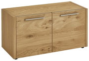 XL-Garderobenbank aus Holz mit zwei Türen und silbernen Griffen, seitliche Perspektive