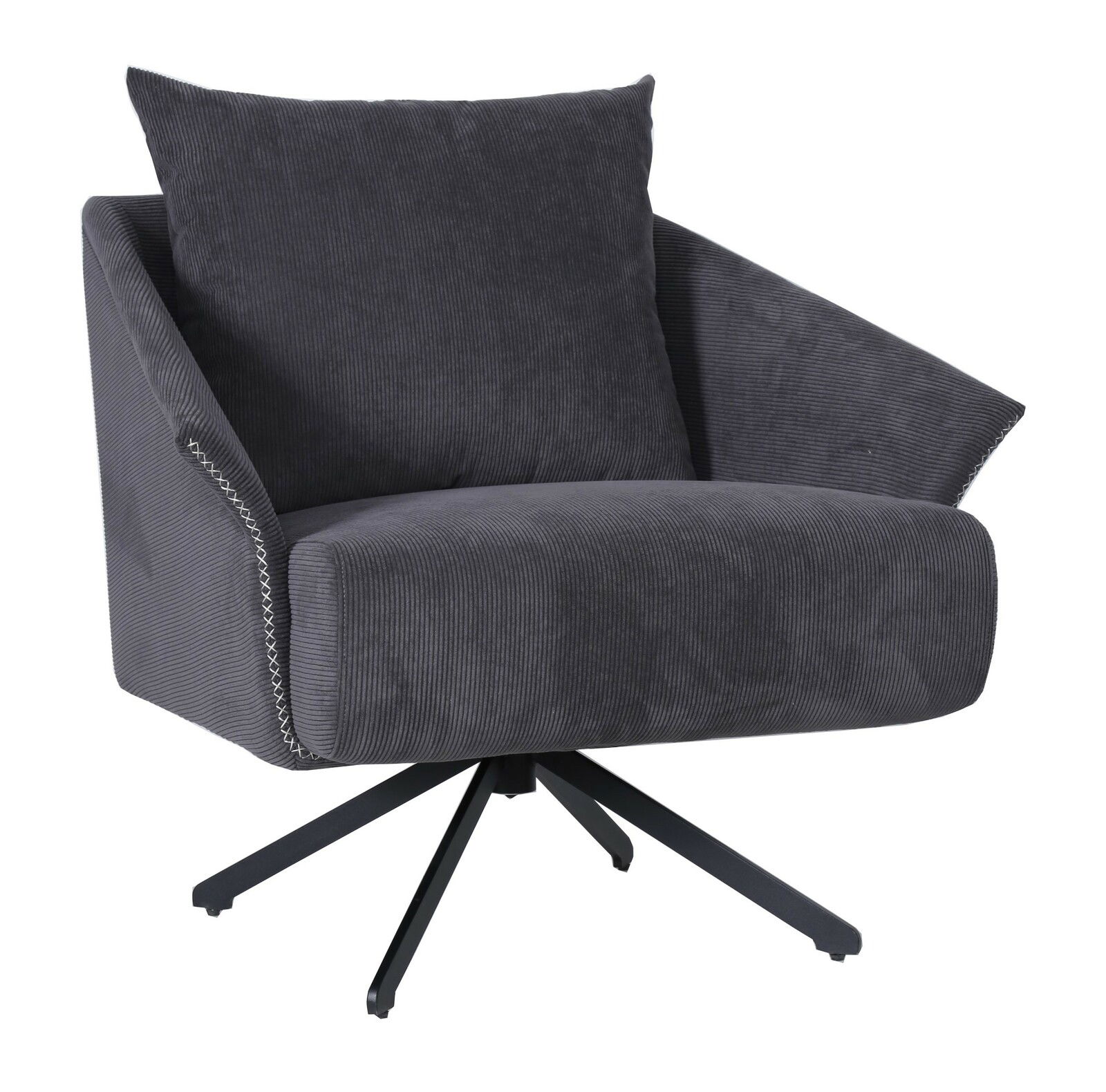 Z2 Sessel NELLY Moderner grauer Sessel mit breiten Armlehnen und schwarzem Drehfuß, seitliche Perspektive