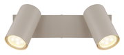 Zweiflammiger Strahler in modernem Design, frontal abgebildet.