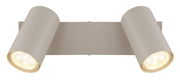Zweiflammiger Strahler in modernem Design, frontal abgebildet.