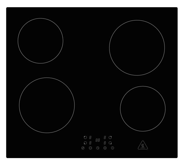 Glaskeramik-Kochfeld mit vier Kochzonen, Draufsicht