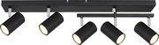 Schwarzer Deckenstrahler mit fünf verstellbaren Leuchten, seitliche Perspektive