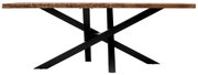 Moderner Esstisch mit massiver Holzplatte und schwarzem Metallgestell, Seitenansicht