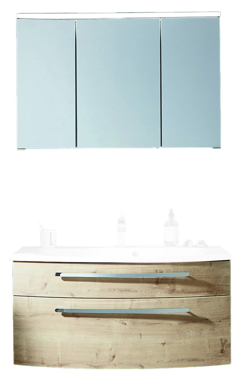 Novel Badblock NV.038 Badezimmermöbel-Set mit Spiegelschrank und Waschtisch in Holzoptik, Frontalansicht