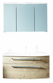 Badezimmermöbel-Set mit Spiegelschrank und Waschtisch in Holzoptik, Frontalansicht