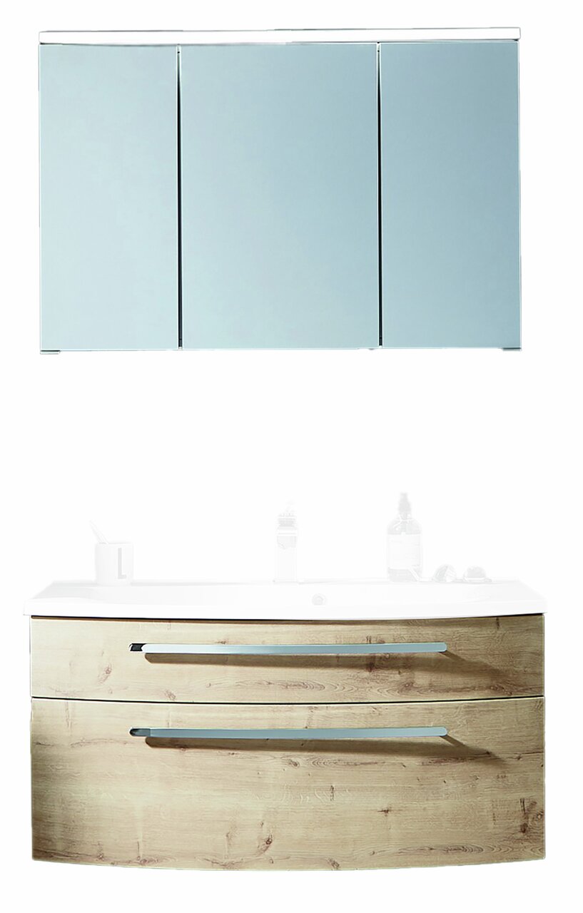 Badezimmermöbel-Set mit Spiegelschrank und Waschtisch in Holzoptik, Frontalansicht