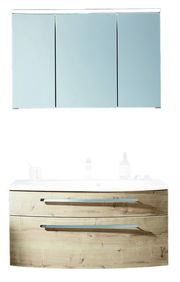 Badezimmermöbel-Set mit Spiegelschrank und Waschtisch in Holzoptik, Frontalansicht