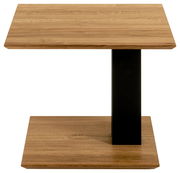 Moderner Beistelltisch mit Holzoberfläche und schwarzem Metallgestell, Frontalansicht