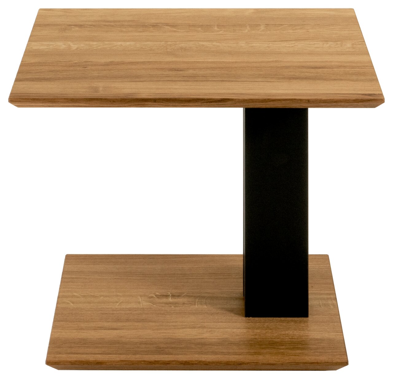Moderner Beistelltisch mit Holzoberfläche und schwarzem Metallgestell, Frontalansicht