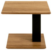 Moderner Beistelltisch mit Holzoberfläche und schwarzem Metallgestell, Frontalansicht