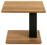 Moderner Beistelltisch mit Holzoberfläche und schwarzem Metallgestell, Frontalansicht